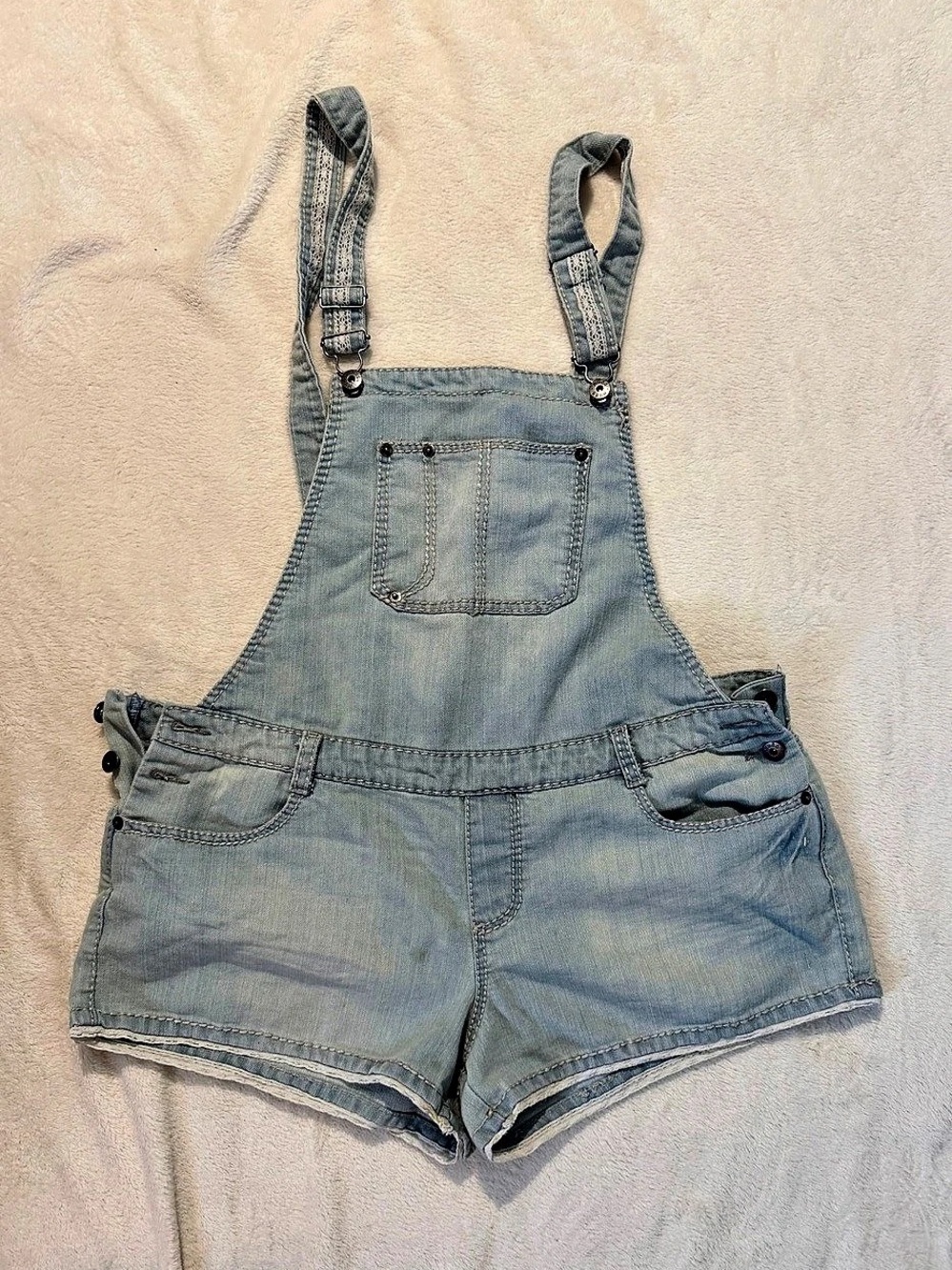 Mudd Lt Denim Crochet Trim Shortall Blue XL